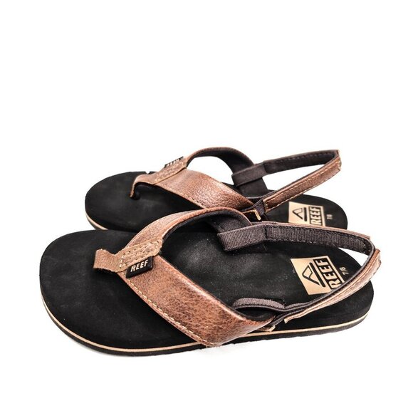 REEF boys Little Twinpin Flip-Flop Brown Leather Sling Back - Picture 4 of 7